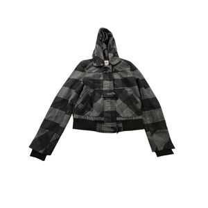 Grane Jacket‎ Flannel Womens Medium Gray Black Hooded Size Medium Zip Toggle EUC